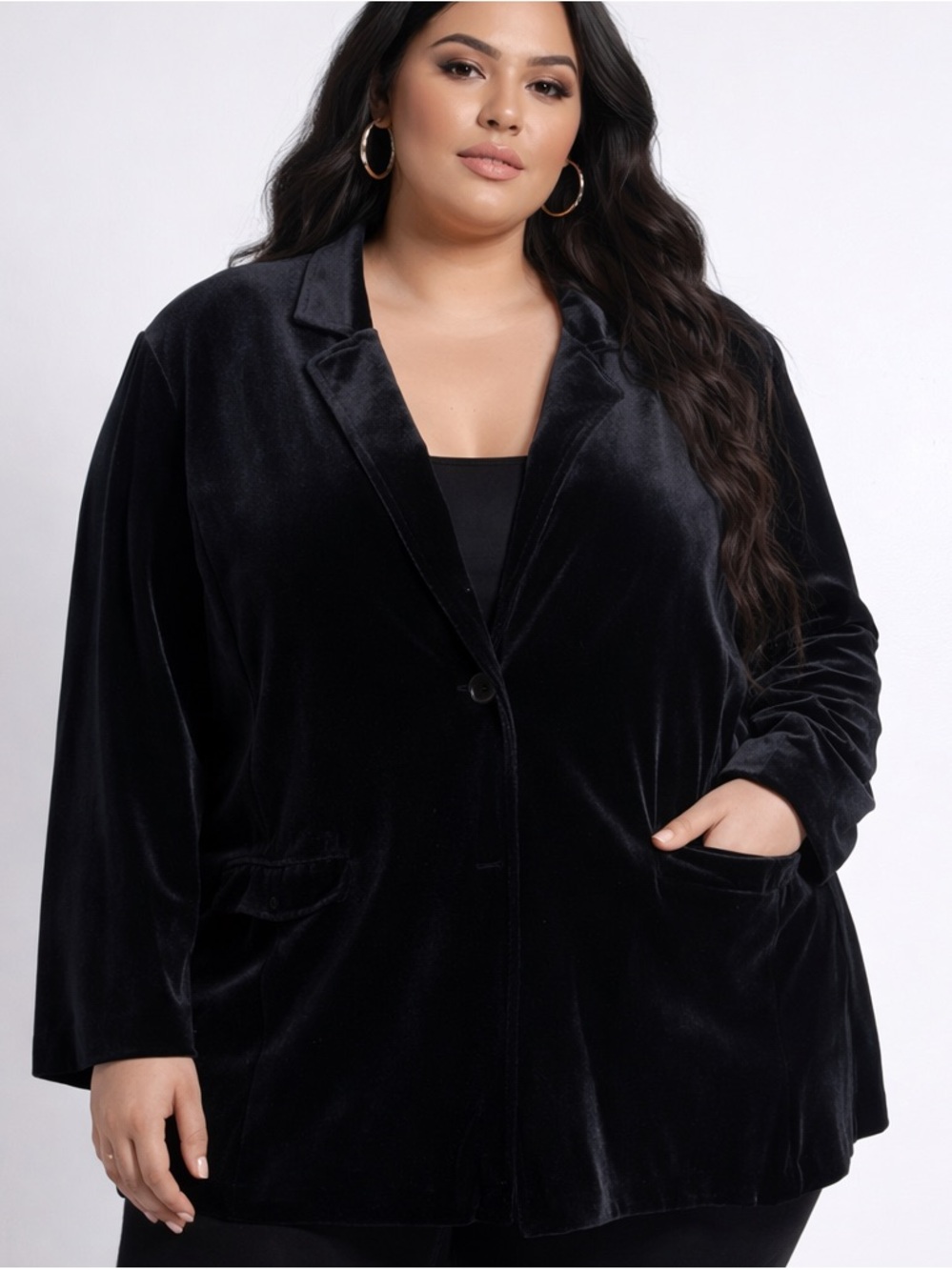 NWOT Ulla Popken Velvet Black Blazer Plus Size 20/22‎ Casual Workwear Minimalist